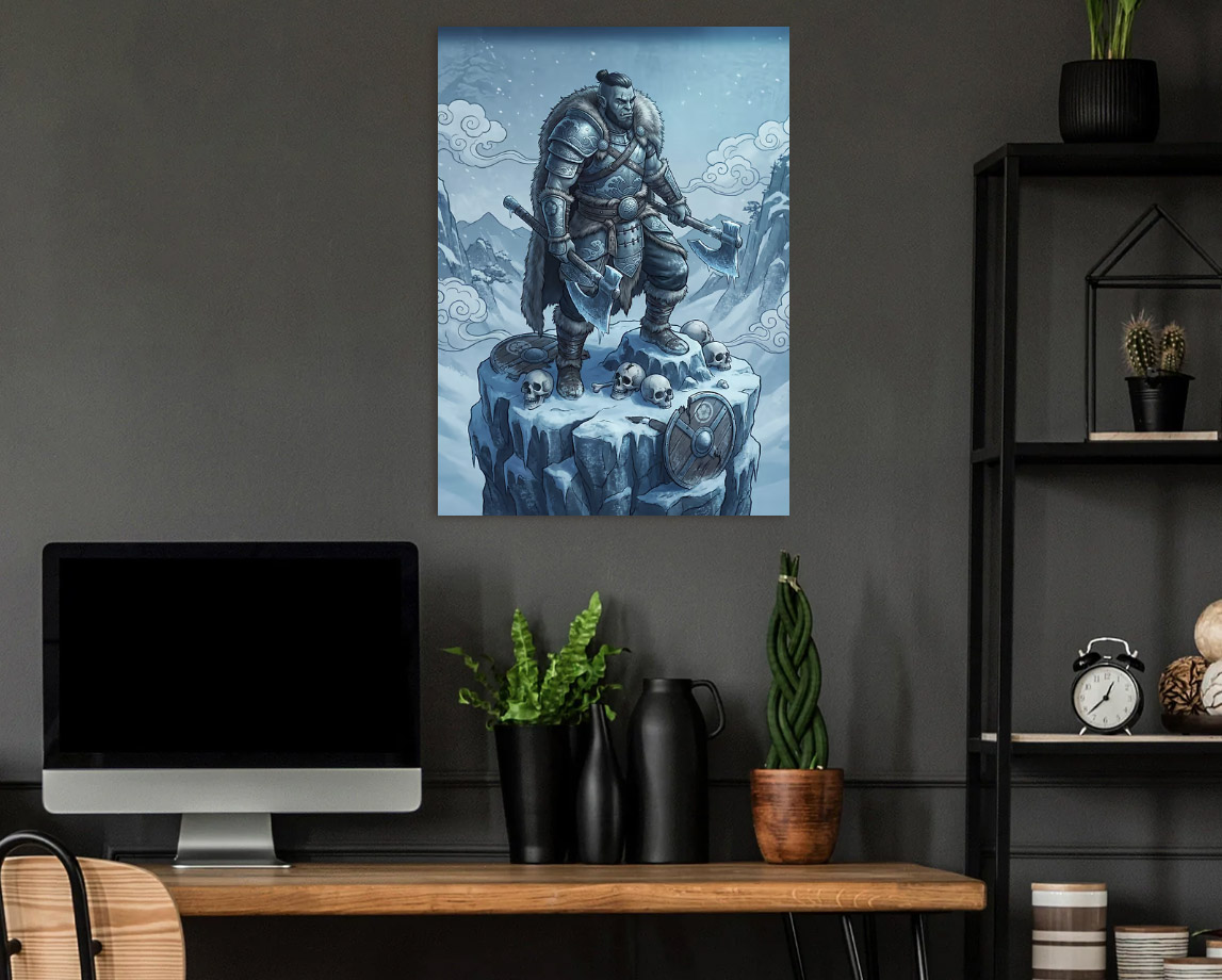Orc Warrior in Snowy Mountains — metal poster wall art by Lineer
